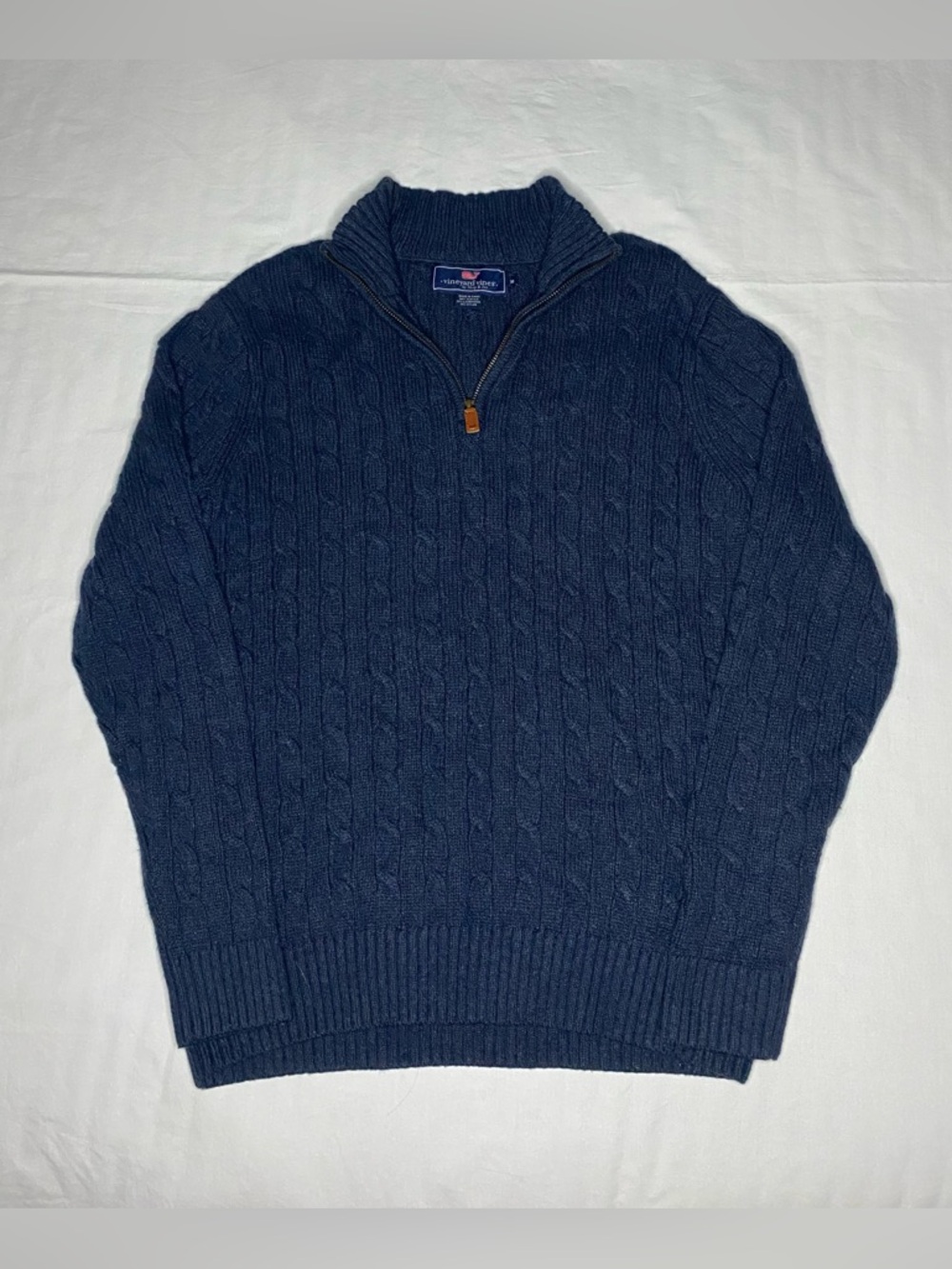 Vineyard Vines Men's Wool Blend Cable Sweater Navy Blue Medium 1/4 Zip Quarter